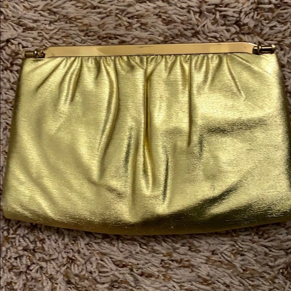 Vintage Andre Gold Lame frame Evening Clutch Bag